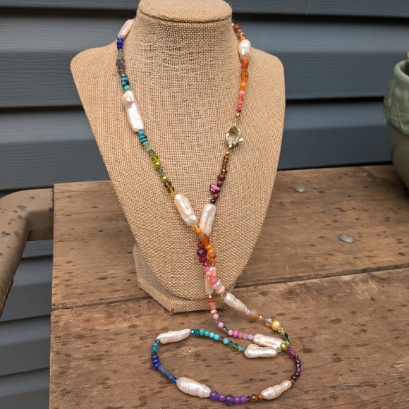 Long Colorful Pearl Gemstone Necklace - Picture 8 of 15